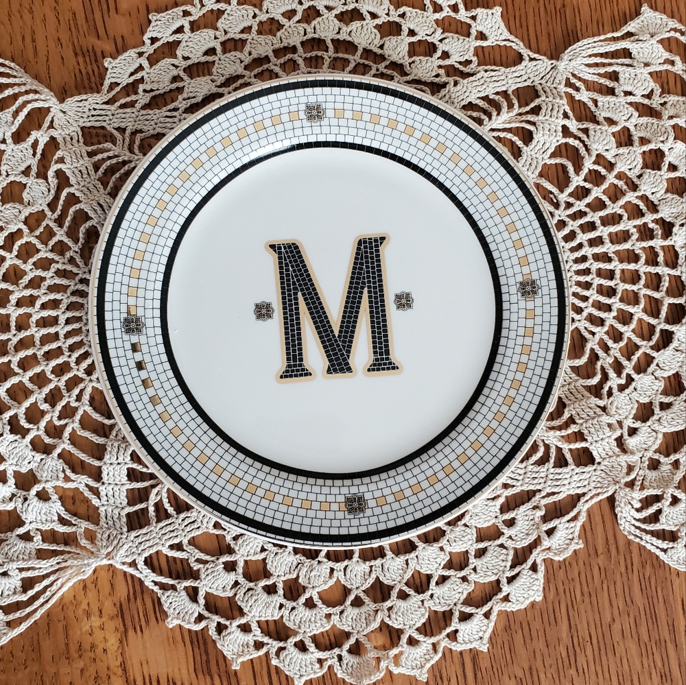 Anthropologie Bistro Tile Monogram Dessert Plate - "M"